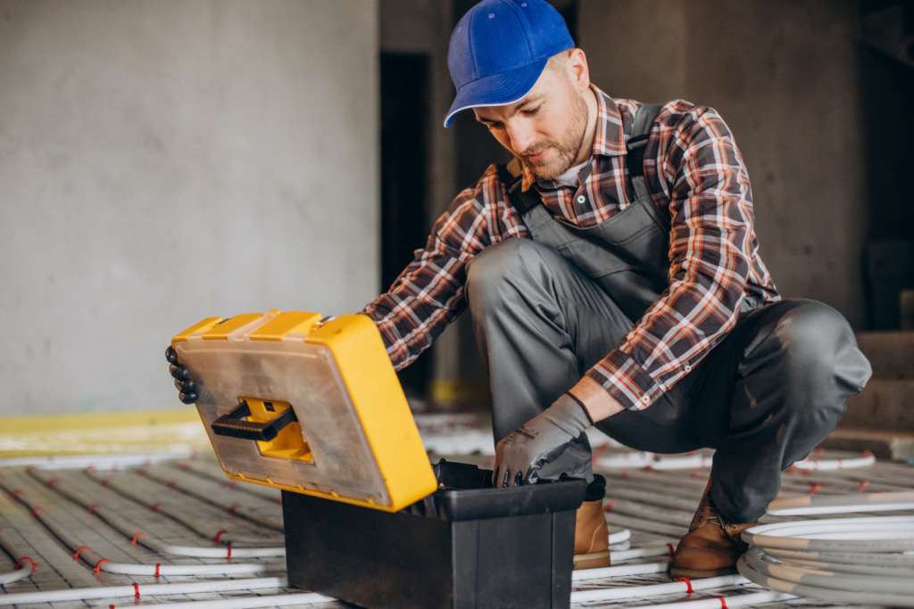 service-man-instelling-house-heating-system-floor